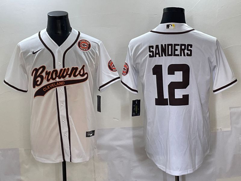 Men 2025 Cleveland Browns #12 Sanders White Joint Name Nike Limited NFL Jersey style 5->cleveland browns->NFL Jersey